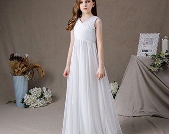Ivory Junior Bridesmaids Dress Flower Girl Dresses Kids Chiffon Flower Girl Dresses Junior Bridesmaid Gown Concert Party First Communion