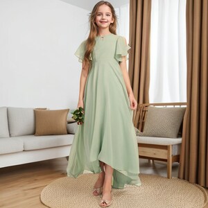 Girl Dress for wedding Princess Girls Dress Sage Junior Bridesmaid Dress Floor Length Chiffon Girl Dress Flower Gown Pageant Dress