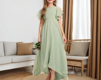 Girl Dress for wedding Princess Girls Dress Sage Junior Bridesmaid Dress Floor Length Chiffon Girl Dress Flower Gown Pageant Dress