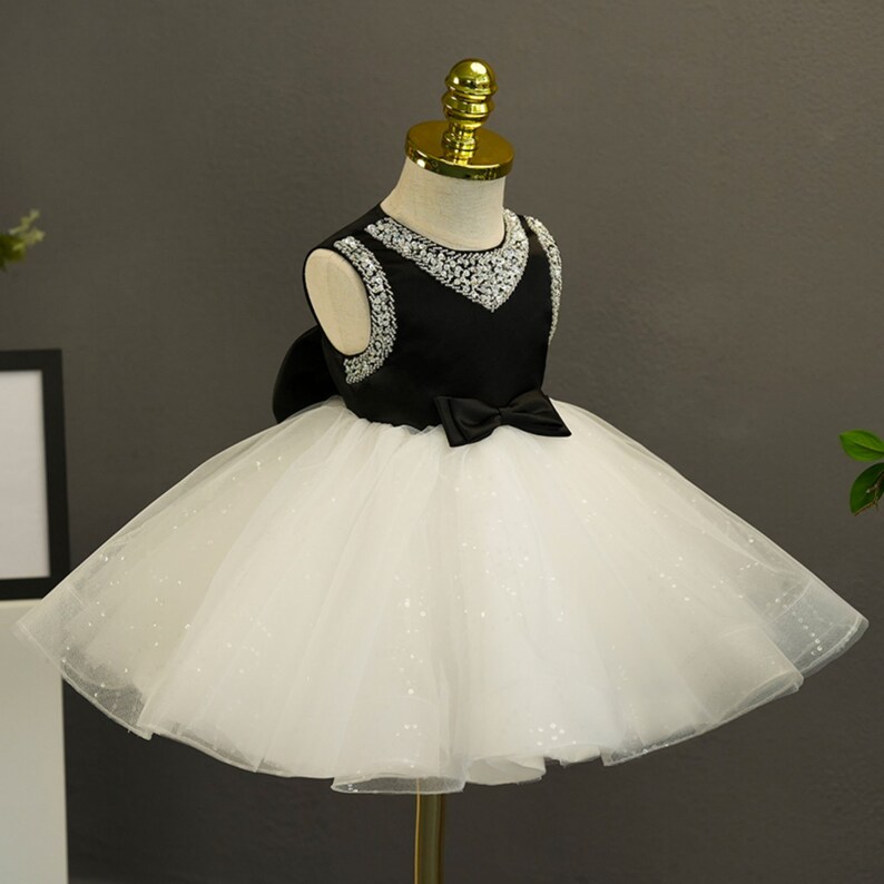 Girls Dress Big Bow Black Ivory Sleeveless Princess Dress For Girl Flower Girl Dresses Knee Length First Communion Dress image 2