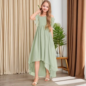 Girl Dress for wedding Princess Girls Dress Sage Green Junior Bridesmaid Dress Floor Length Chiffon Girl Dress Flower Gown Pageant Dress zdjęcie 5