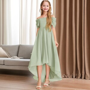 Girl Dress for wedding Princess Girls Dress Sage Green Junior Bridesmaid Dress Floor Length Chiffon Girl Dress Flower Gown Pageant Dress zdjęcie 2