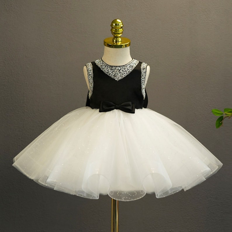 Girls Dress Big Bow Black Ivory Sleeveless Princess Dress For Girl Flower Girl Dresses Knee Length First Communion Dress image 3