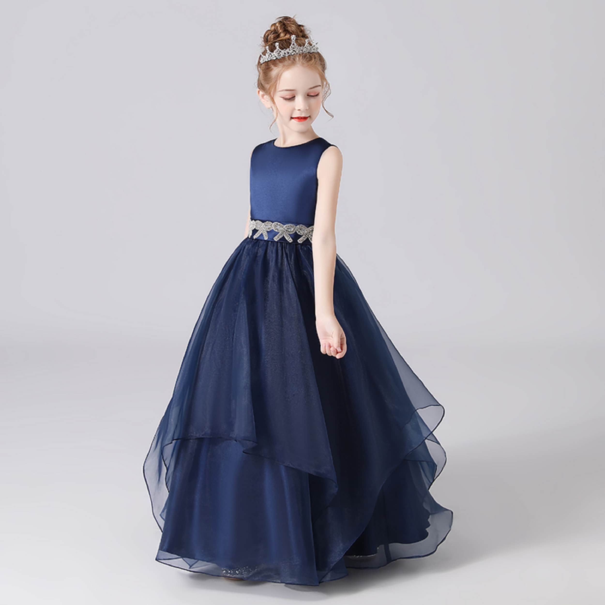 Girls Dress Navy Blue Organza Sleeveless Princess Dress for Girl ...