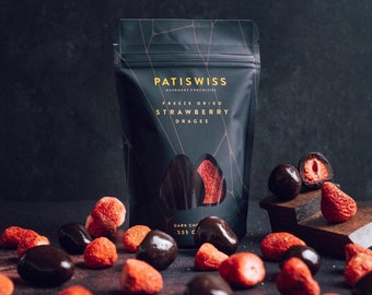 Turkish Chocolate Patiswiss Dark Chocolate Strawberry Dragee - Handmade 80 g- Snack, brunch, coffee, delight, feast, banquet,coffee break