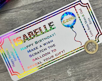 Personalised birthday scratch card, shiny, real foil