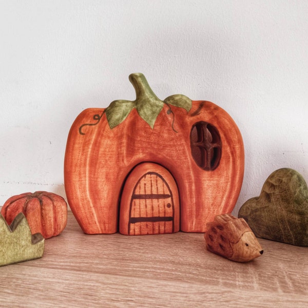 Pumpkin house Wooden toy Halloween decor