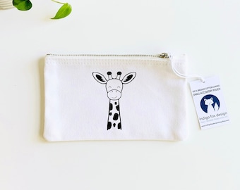 Cute Smiling Giraffe Small Canvas Cotton Accessory Zip Pouch | Pencil Case | Coin Purse | Birthday Gift For Kids | Giraffe Gift