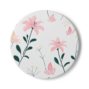 Floral Ceramic Coaster Set, Cute Home Decor, Gift for Plant Lovers, Mother&#39;s Day, Kitchen Accessories, Butterfly Design