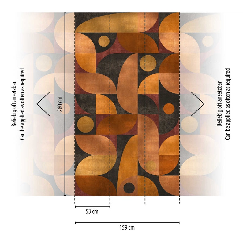Vliestapete in warmen Farbtönen mit grafischen runden Muster Bild 3