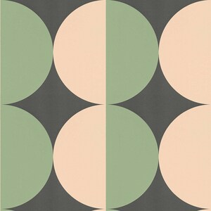 Tapete mit Kreismuster grafisches Retro-Design in Schwarz, Grün, Beige Bild 5