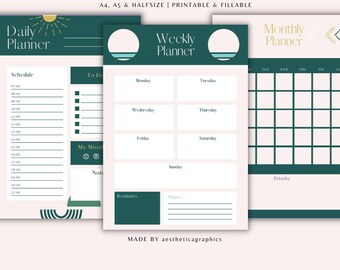 Juego de agendas de estilo de mediados de siglo / Diaria, semanal, mensual (descarga instantánea)