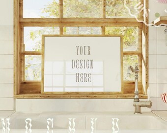 Kitchen Poster Frame Mockup: Vertical Wood Frame (PSD & JPEG)
