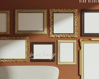 Mockup galerijwandlijst: vintage gouden lijst (PSD, JPEG)