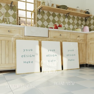 Kitchen Vertical Frame Mockup: Thin Wood, Art Print (PSD & JPEG)