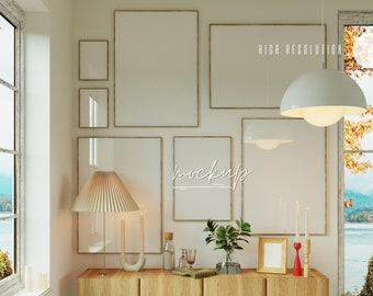 Gallery Wall Frame Mockup: Set of 8, Modern Interior (PSD & JPEG)