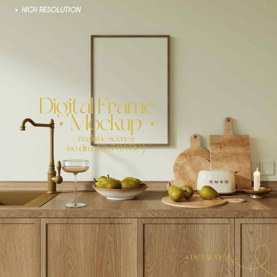 5x7 Frame Mockup: Kitchen Scene, Minimalist Interior (PSD, JPEG)