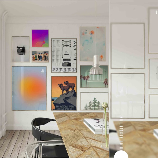 Maqueta de marco de pared para galería: Juego de 9 (PSD y JPEG)