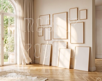 Gallery Frames Mockup, Art-Gallery Wall, Multiple Posters Mock up (PSD File)