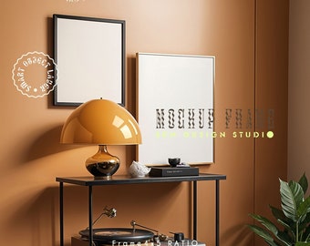 One Frames Mockup, Interior Scene Mockup, Vertical Wood Frame Mockup, glass reflection mockup, modern print mockup, PSD mockup