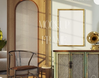Vintage houten lijstmodel: verticale poster galerijmuur (psd en jpeg)