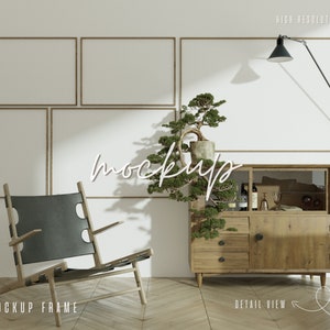 Gallery wall with 5 frame mockup in minimalist interior, Vertical and horizontal 5 and 3 Frame, Set of 2 mockup for 5X7 poster