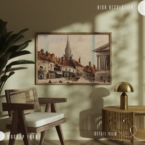Horizontal Wood Frame Mockup: Landscape Painting (PSD & JPEG)