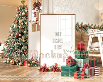 Christmas Frame Mockup: Holiday Wall Art (PSD & JPEG)