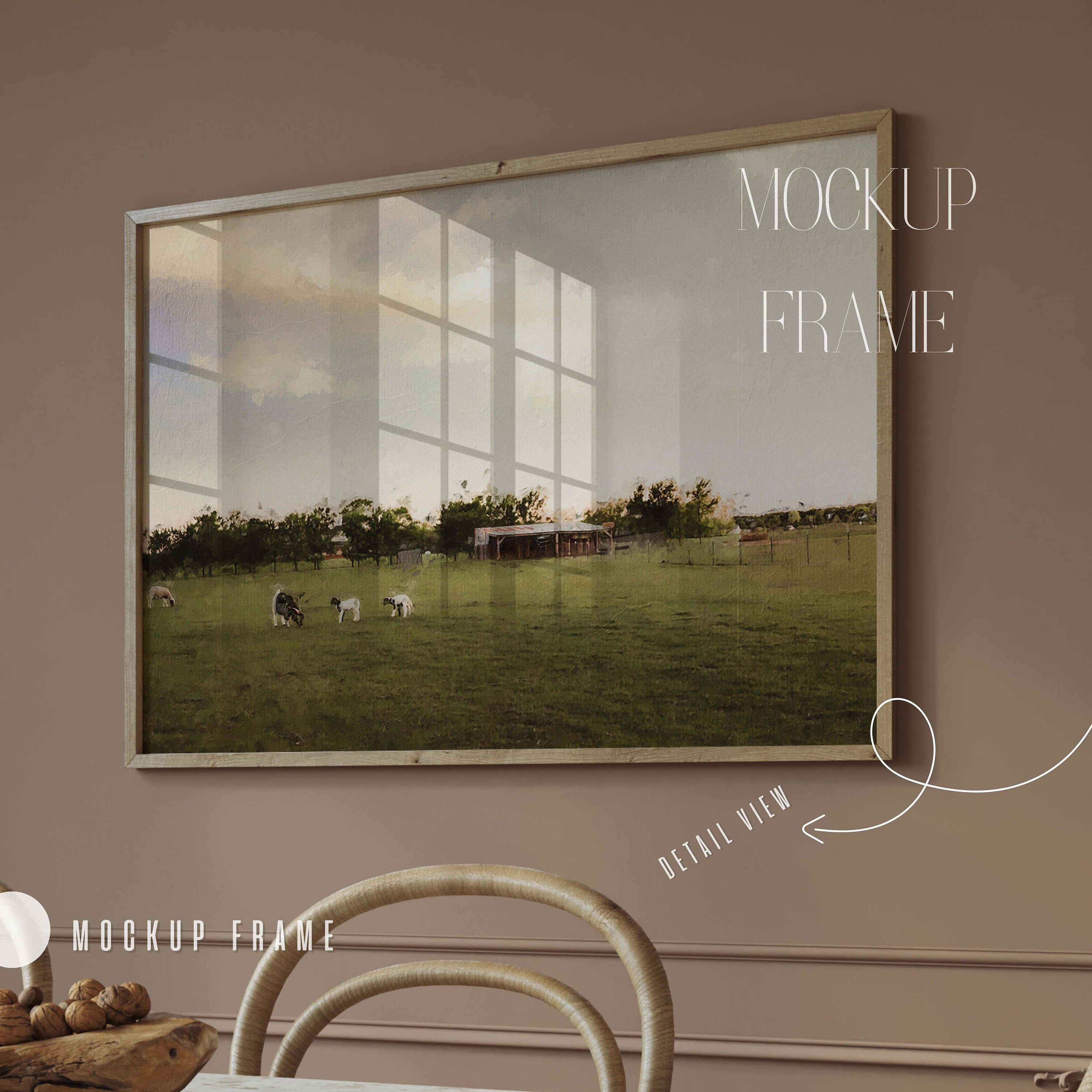 Frame Mockup Light Wood Frame Wallpaper Mockup Horizontal Etsy