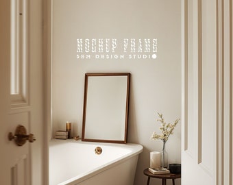 Frame Mockup Bathroom, DIN A Frame Mockup for Photoshop, Thin Wood Frame, PSD Photoshop Photopea Mockup, Realistic Mockup
