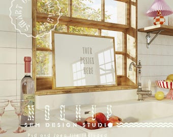 Kitchen Poster Mockup: Wood Frame, Vertical (PSD & JPEG)