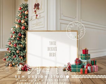 Christmas Frame Mockup: Horizontal Wall Art (PSD & JPEG)