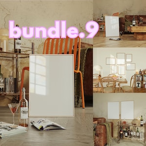 Frame Mockup Bundle, Poster Mockup PSD Bundle, Picture Frame Mockup, Cocktail Poster Mockup, Bar Mockup, 9 PSD & JPEG Mockups