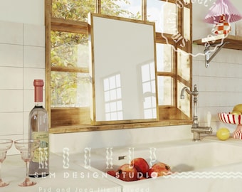 Kitchen Frame Mockup: Vertical Wood Frame (PSD, JPEG)
