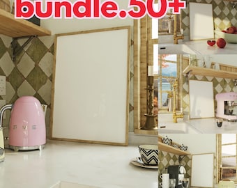 50 Farmhouse Frame Mockup Bundle: Kitchen Wall Art (PSD)