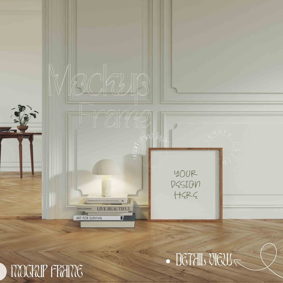 Square Wooden Frame Mockup: Shadow Overlay, Wall Art (digital Download ...