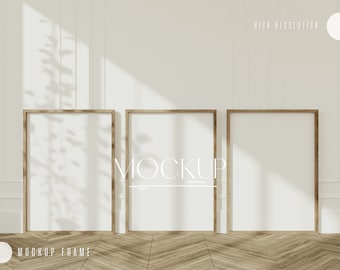 Mockup Frame, Set of 3 Wood Frame Mockup, Vertical Frame Shadow Overlay, 5x7 ratio frame mockup, Artwork Mockup, Frame Mock Up