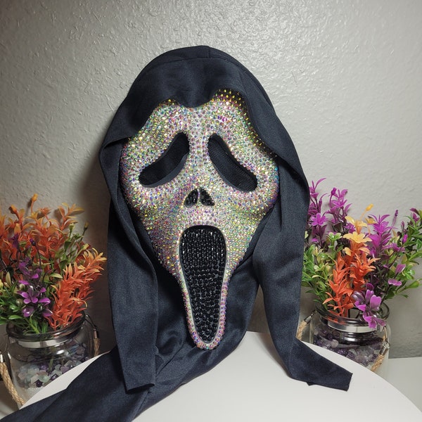 Blinged Scream Ghost Halloween Mask Bling Adult Costume Bedazzled Horror Facemask Masquerade Party Decor Ghostface Scary Rhinestones Gothic