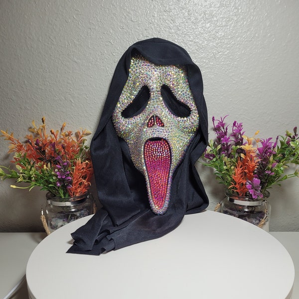 Blinged Scream Ghost Halloween Mask Bling Adult Costume Bedazzled Horror Facemask Masquerade Party Decor Ghostface Scary Rhinestones Gothic