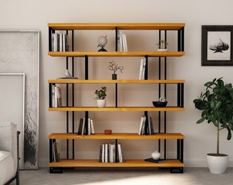 Solid Wood Bookshelf and Shelving Unit , Handmade Unique Design Library Unit and Room Divider