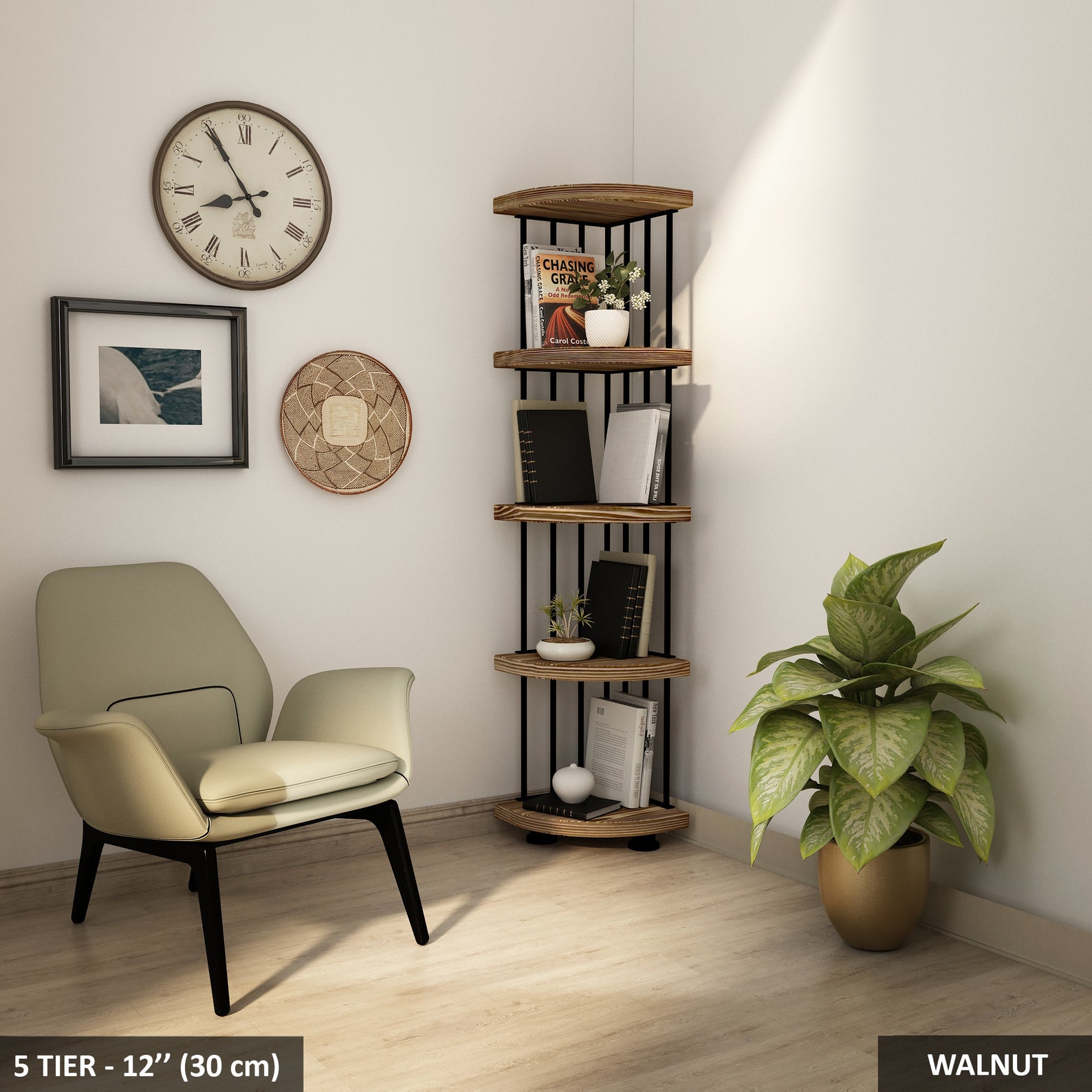 Solid Wood Corner Bookshelf Small Shelving Unit Minimalist Etsy