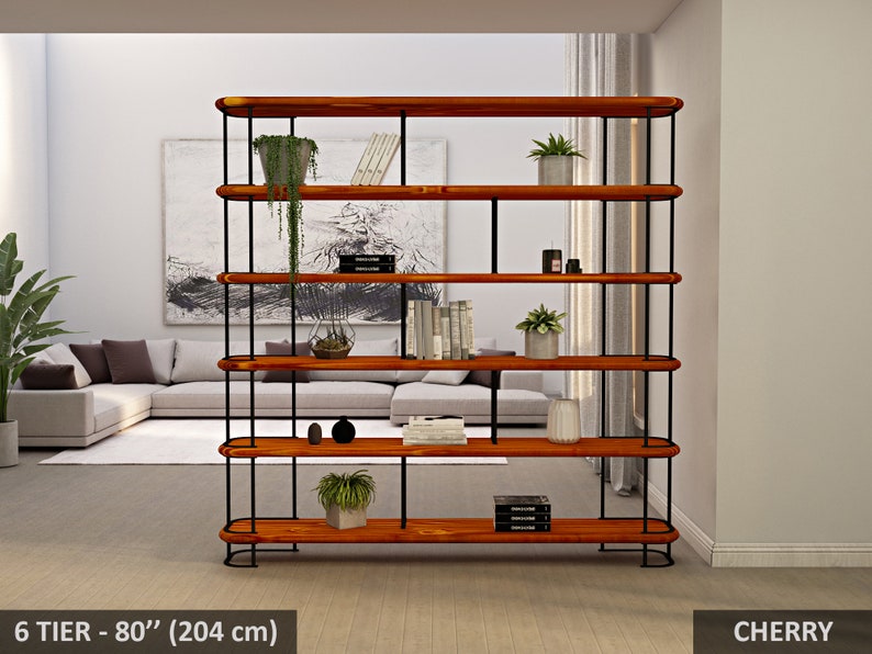 Mid Century Modern Bookcase Solid Wood Unique Bookshelf Etsy