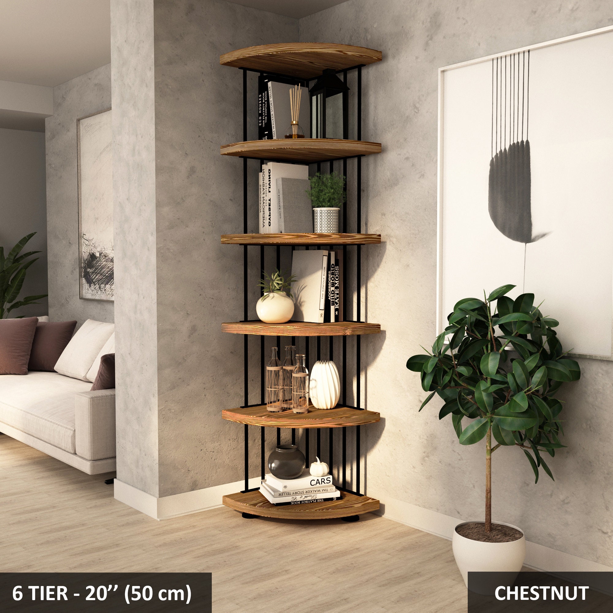 Solid Wood Corner Bookshelf Small Shelving Unit Minimalist Etsy