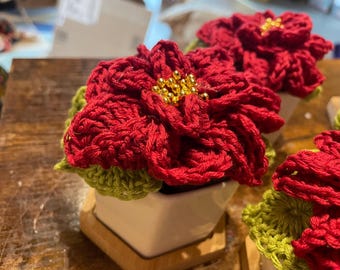 Poinsettia crochet pattern, crochet pattern, pattern for poinsettia plant, pdf crochet pattern