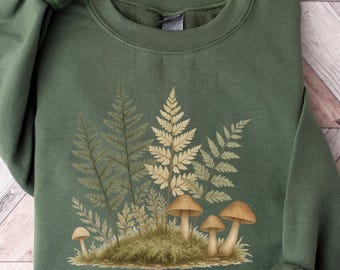 Sudadera con estampado de helecho, ropa de estilo cottagecore, camiseta botánica, camiseta con estampado de helecho, camiseta unisex ideal para amantes de la naturaleza M258