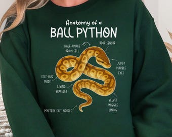 Sudadera con la anatomía de la pitón bola, regalo divertido para amantes de las serpientes y dueños de reptiles, camiseta de herpetología para mamás de pitón bola, M304