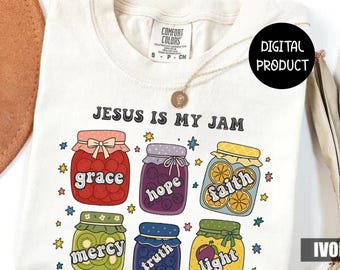 Jesus Is My Jam Png, Cute Christian Digital Design, Faith Based Graphics, Bible Verse Jar Design, Grace Light Joy Hope Mercy Truth Clipart