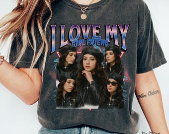 Jag älskar min flickvän-tröja, personlig bootleg-tröja, bootleg rap-tröja, älskar min t-shirt, personlig flickvän-foto och namn-tröja, bootleg rap-tröja P025