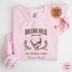 Custom Farm Name Sweatshirts, Vintage Personalized Farm Gift, Farmhouse Apparel, My Farm Tee, Farm Name Outfit, Country Hen farm Shirt, M012