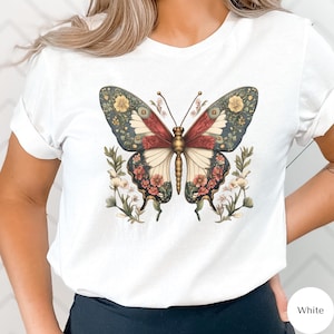 Butterfly Shirt, Moth Shirt, Cottagecore Shirt, Bug Shirt, Aesthetic Shirt, Botanical Butterfly Shirt, Goblincore tee, Dark Academia T, N014